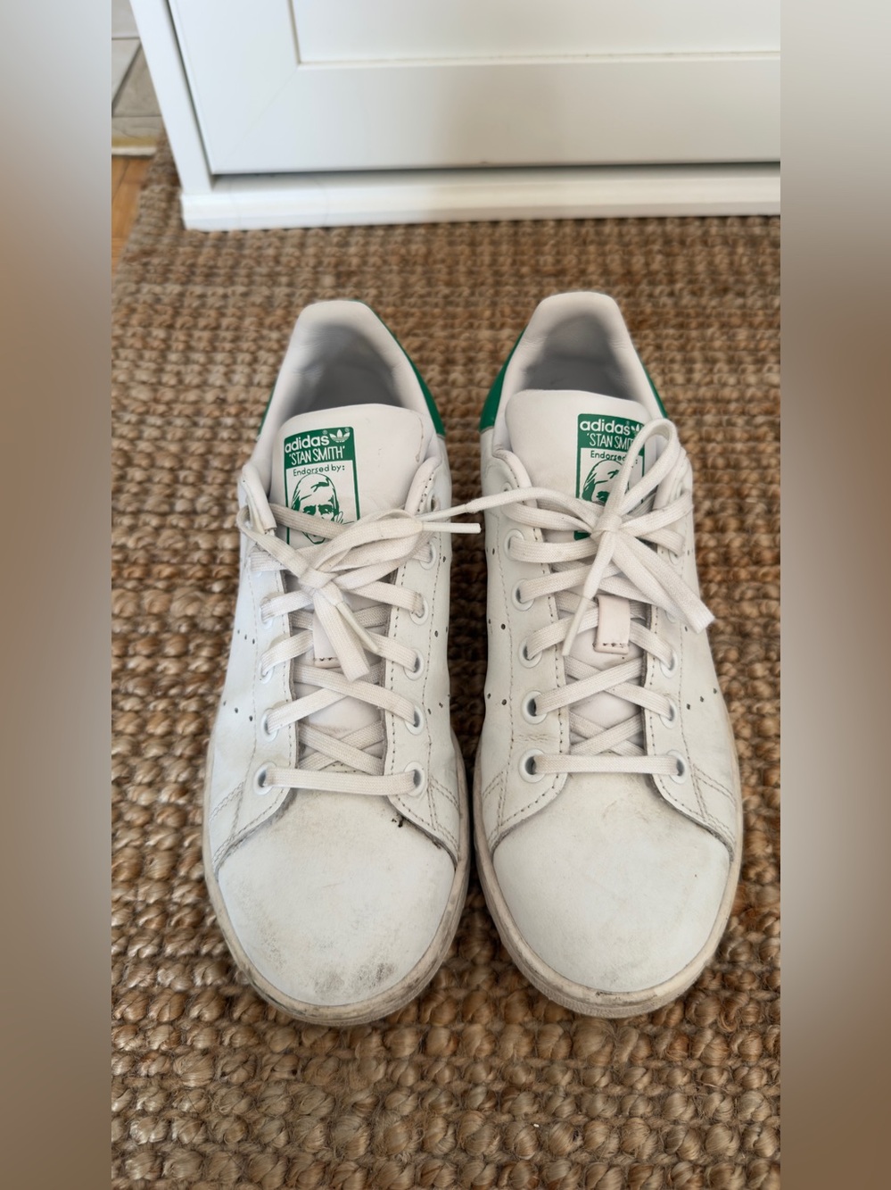 adidas Stan Smith White Sneakers with Green Heel Tab